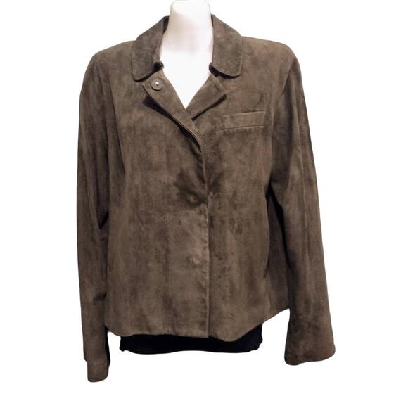 Talbots Snap Front Suede Jacket, Dark Olive, Size 10 - Picture 1 of 5